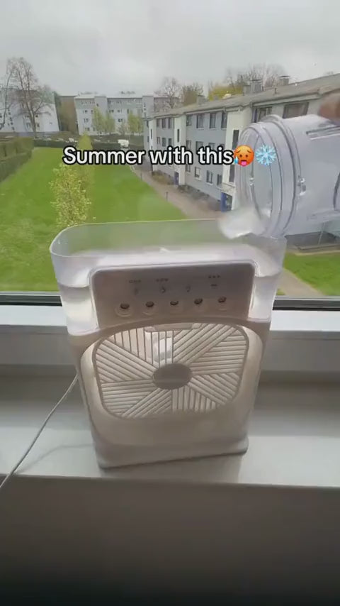 10-Inch Desktop Humidifier Fan – Portable Mist Cooling Fan with LED Light and Timer